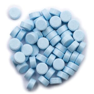 Bright blue pressed tablets